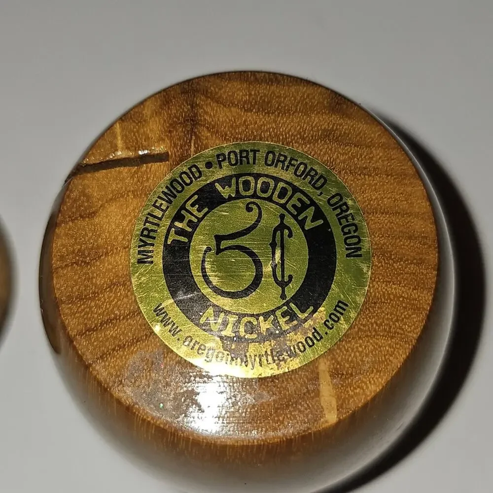 Vintage MCM 60s The Wooden Nickel Myrtle Wood Stamp Holder Dispenser EUC